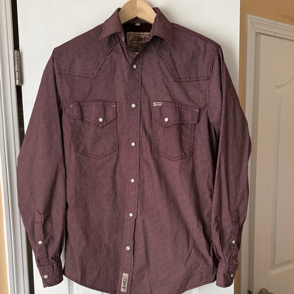 Rafter C Men's Burgundy Western Pearl Snap Shirt Size S